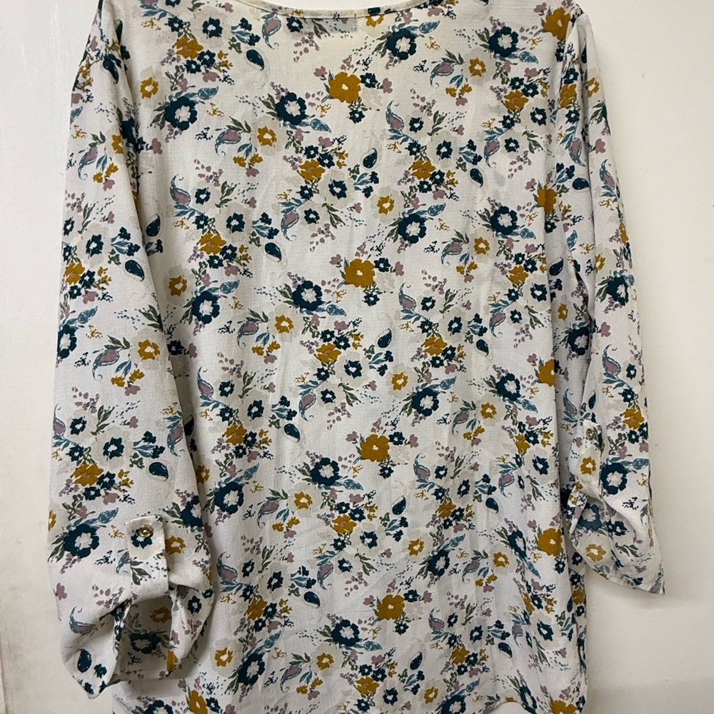 Cure Women's Floral V-Neck Blouse - White and Yellow - Picture 10 of 12
